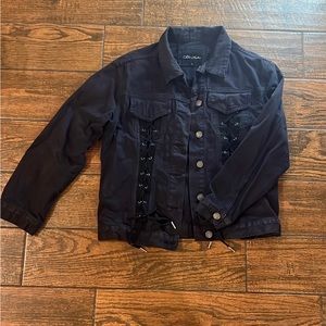 Chloe & Katie Lace-Up Black Denim Jacket